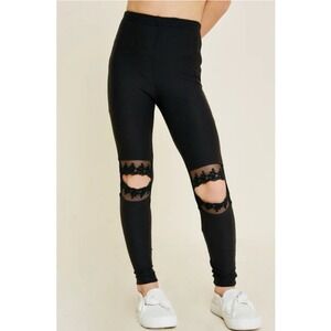 Hayden Girls Lace Cut-Out Brushed Leggings Sz L Black Whimsy Goth Boho